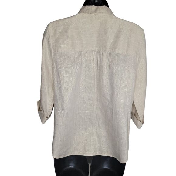 Chico’s Nwot No-Iron Fresh Chic Metalic Gold Linen Blouse 00 (Xs) - Picture 2 of 8